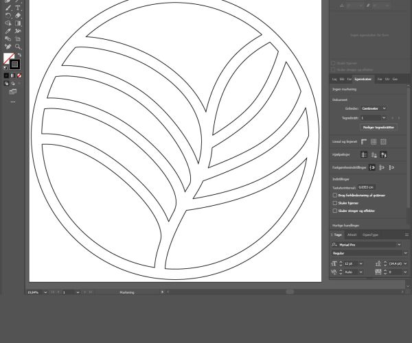 Logo design klargøres i Illustrator inden det skæres i træ