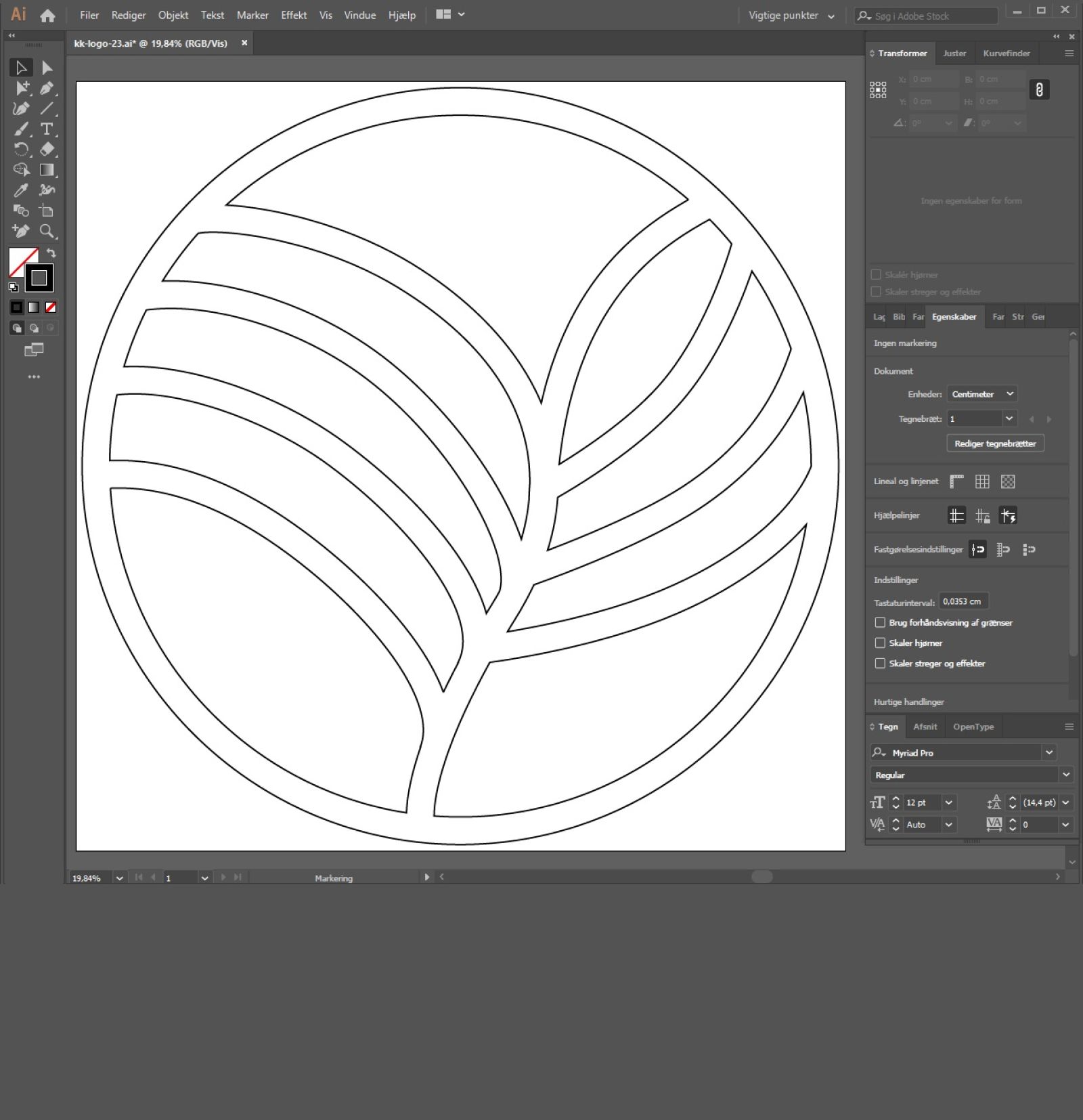 Logo design klargøres i Illustrator inden det skæres i træ