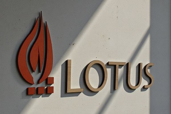 Lotus logo i eg og indfarvet rødt træ
