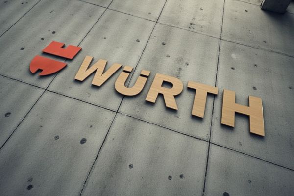 Würth logo i eg og rødt træ