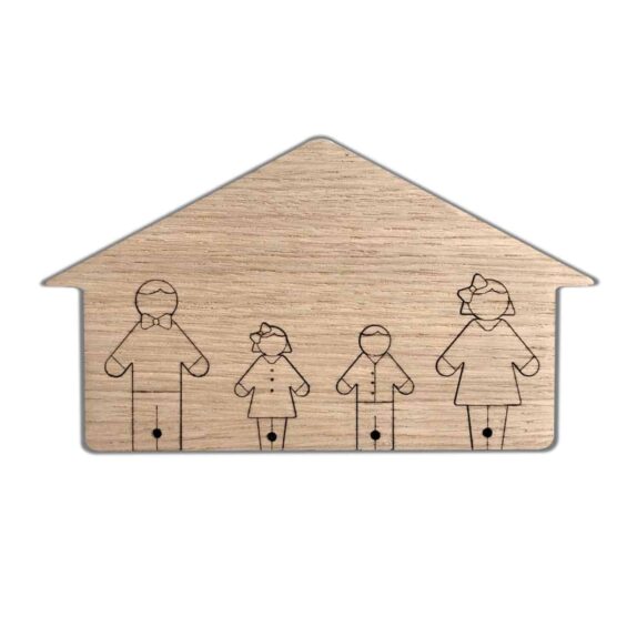 Nøglehus med far, mor, en pige og en dreng