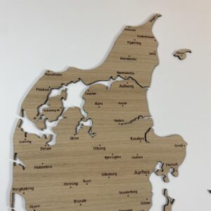 Danmarkskort i træ med byer Nordjylland
