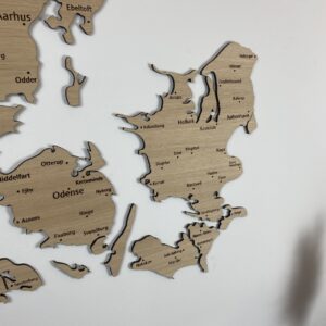 Danmarkskort i træ med byer | Fyn og Sjælland